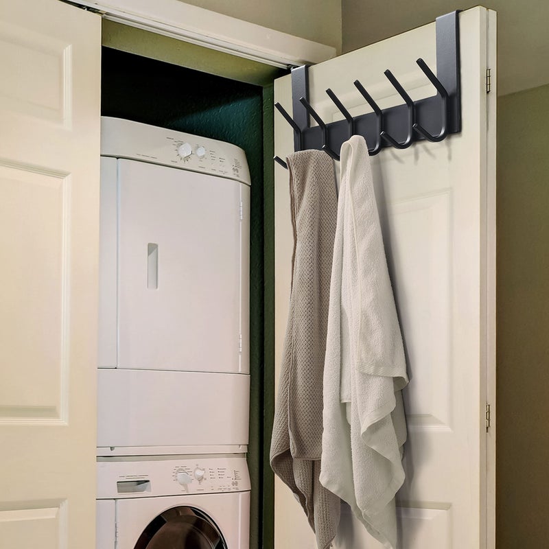 Dseap Over The Door Hook Hanger - 6 Hooks Over Door Coat Rack for Hanging Clothes Hat Towel, Black, 2 Packs - Image 4